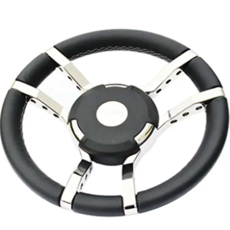 

Yacht Speedboat Steering Wheel UV Leather Electroplating Stainless Steel Luxury Boat Accessories