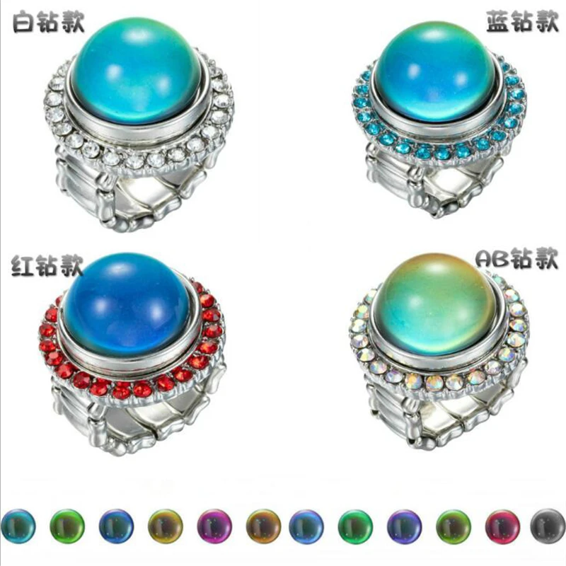 Adjustable Changing Color Rings Rhinestone Mood Emotion Feeling Temperature Rings For Women Men Couples Tone Fine Jewelry