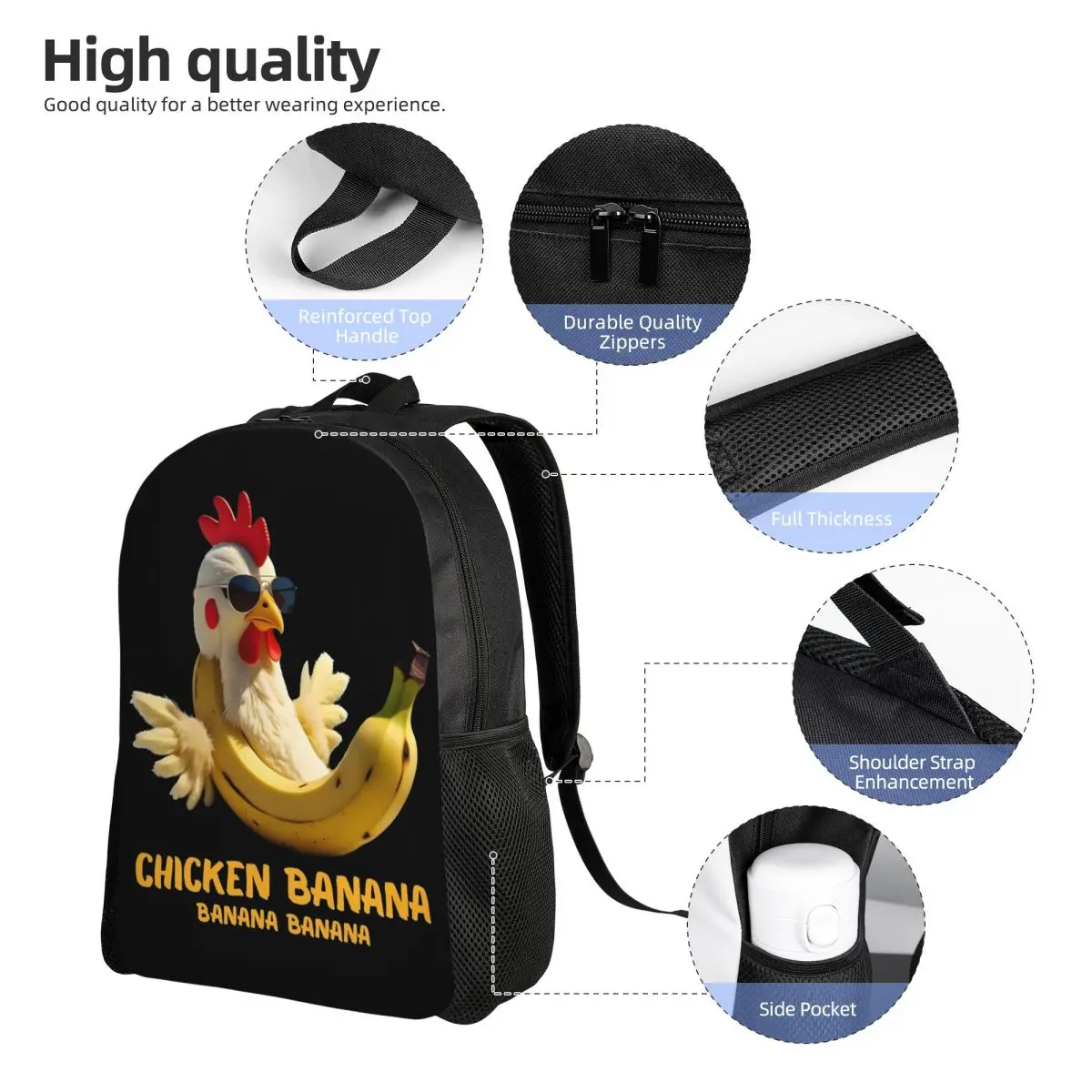 Divertido pollo plátano italiano Brainrot mochila para adolescentes deportes estudiante mochila de negocios hombres mujeres ordenador portátil bolso de hombro