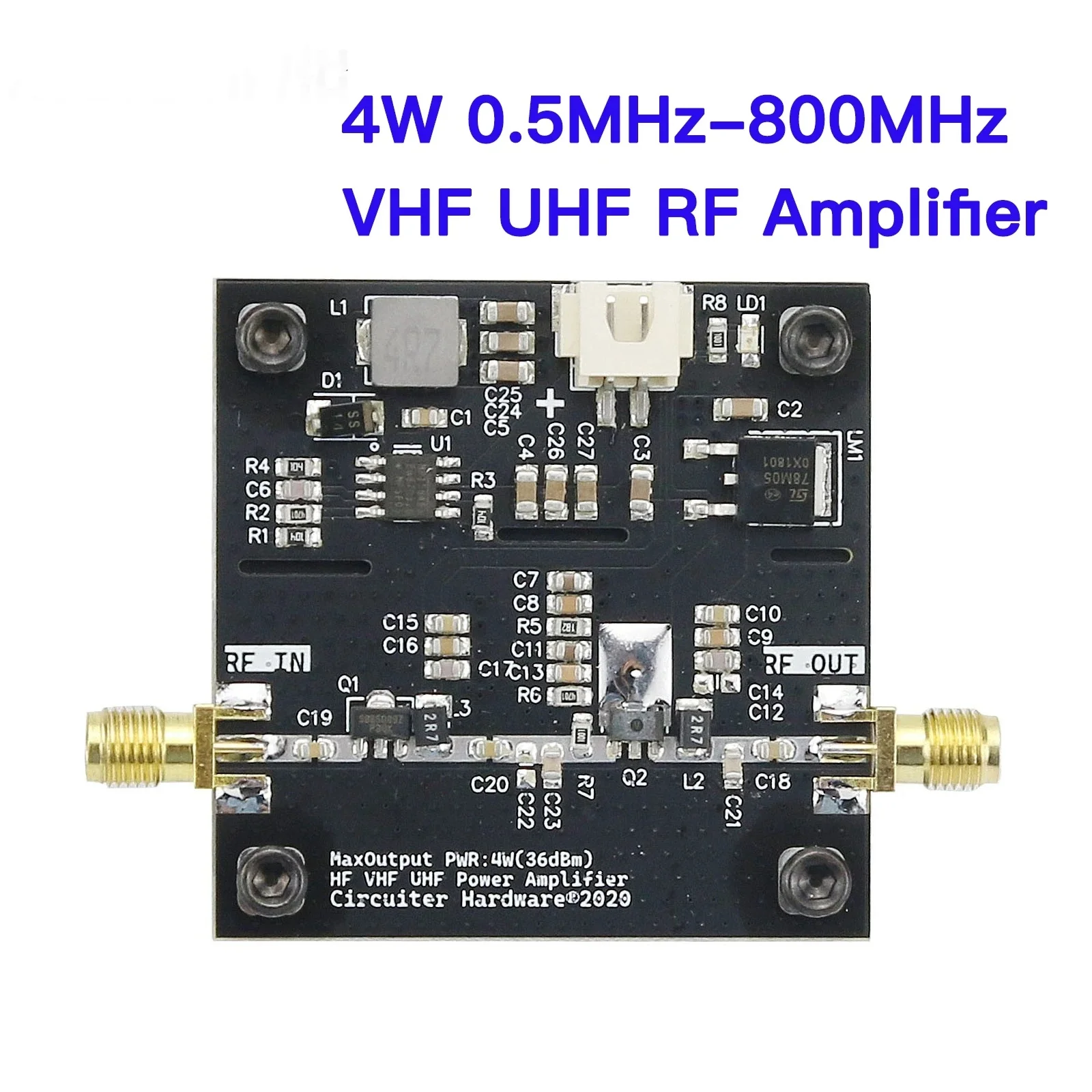 

Усилитель мощности Wishcolor 4W 36dBm 0.5~800МГц VHF UHF RF SBB5089, микроволновый усилитель мощности 36dBm с широким диапазоном напряжения питания DC