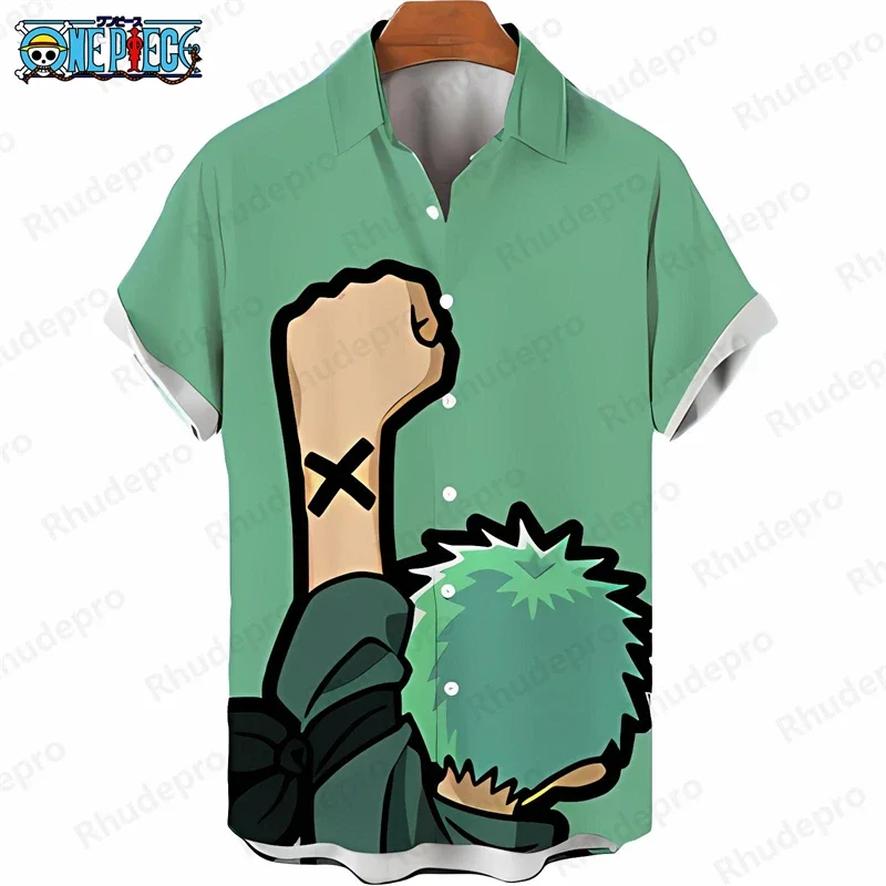 Summer Men's One Piece Hawaiian Shirt Zoro Ace Sanji Print Anime Kids Short Sleeve Loose Tropical Beach Shirt Tops