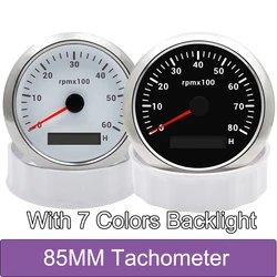 85mm Tachometer 6000/8000 RPM Tacho With 7 Colors Backlight Hour Meter For Marine Boat Car Yacht RPM Gauge 12V 24V