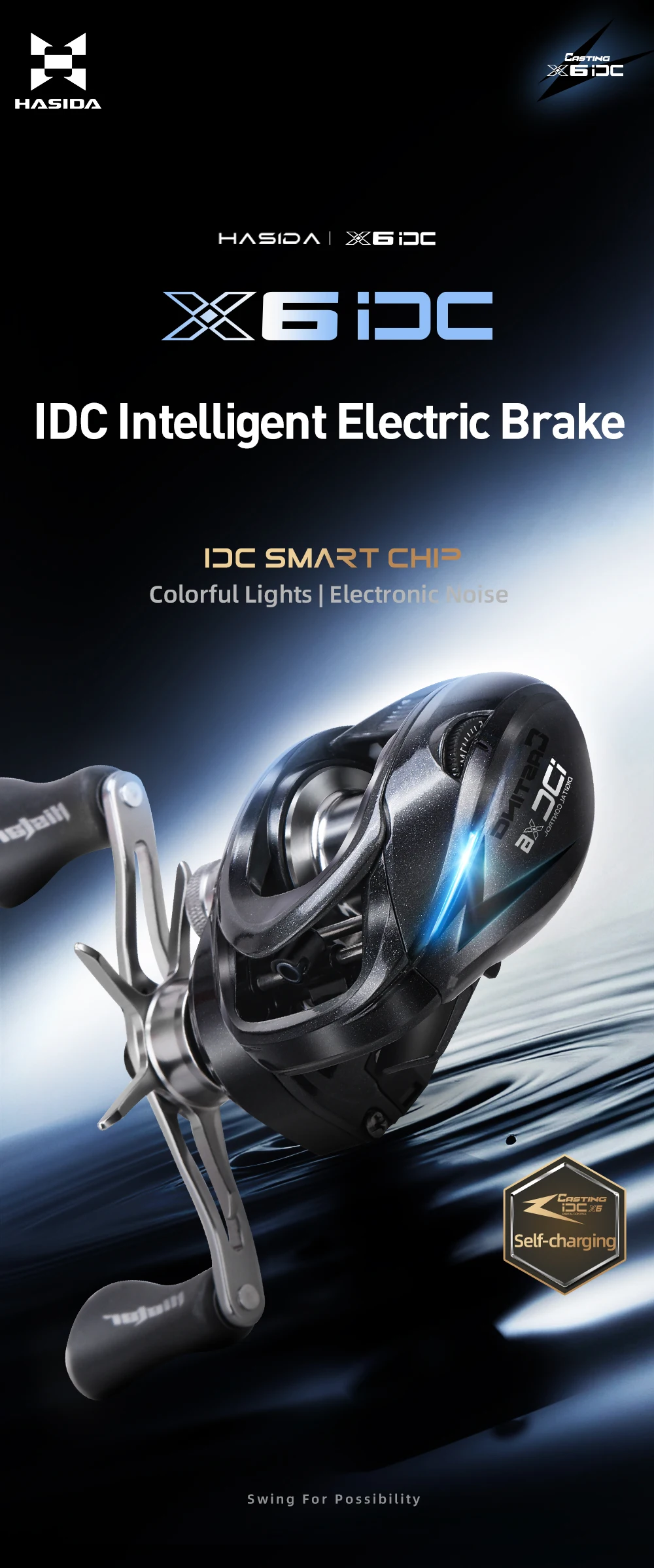 HASIDA X6 DC Baitcasting-Rolle IDC Digitalbremse Anti-Backlash Low-Profile-Wurfrolle 7.1:1 Leichter Carbonrahmen – Detail 4