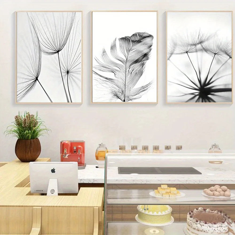 3PCS--2D Flat, 3pcs Unframed GLWDMB and Dandelion Flower - Modern Minimalist, Frameless for Living Room Decor, 2D Flat Design
