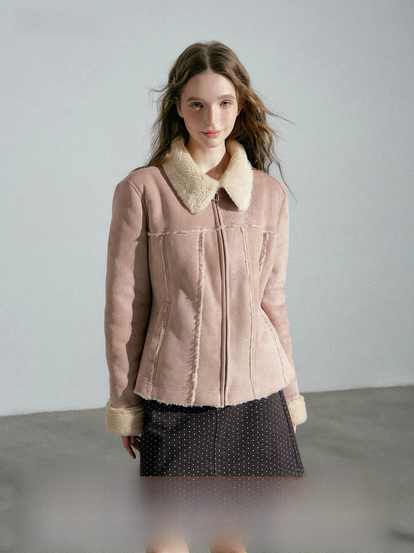 

Sweet Pink Fur And Leather Jaet Women's Top Coat New Empire 2025 Autumn Winter Faion Commute Sle Long Sve Zipper