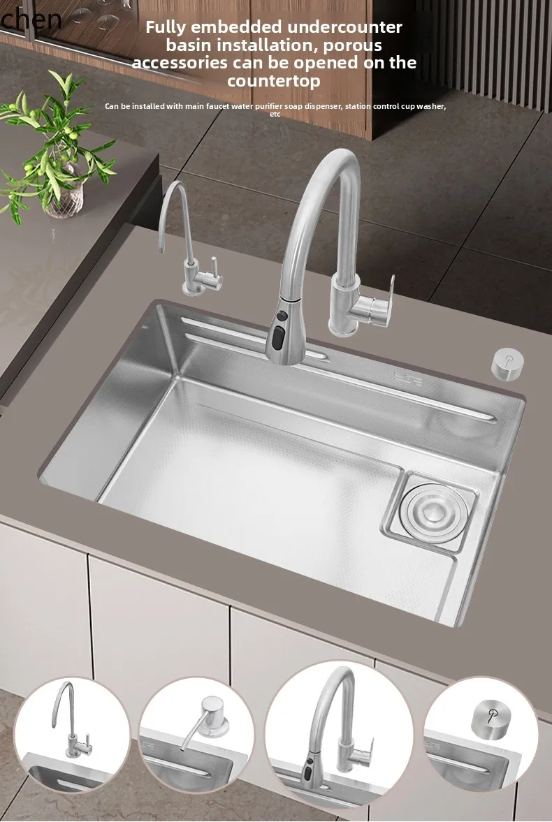 

HXL Thickened Embossed SUS304 Stainless Steel Sink Vegetable Washing Basin Kitchen Dishwashing Sink