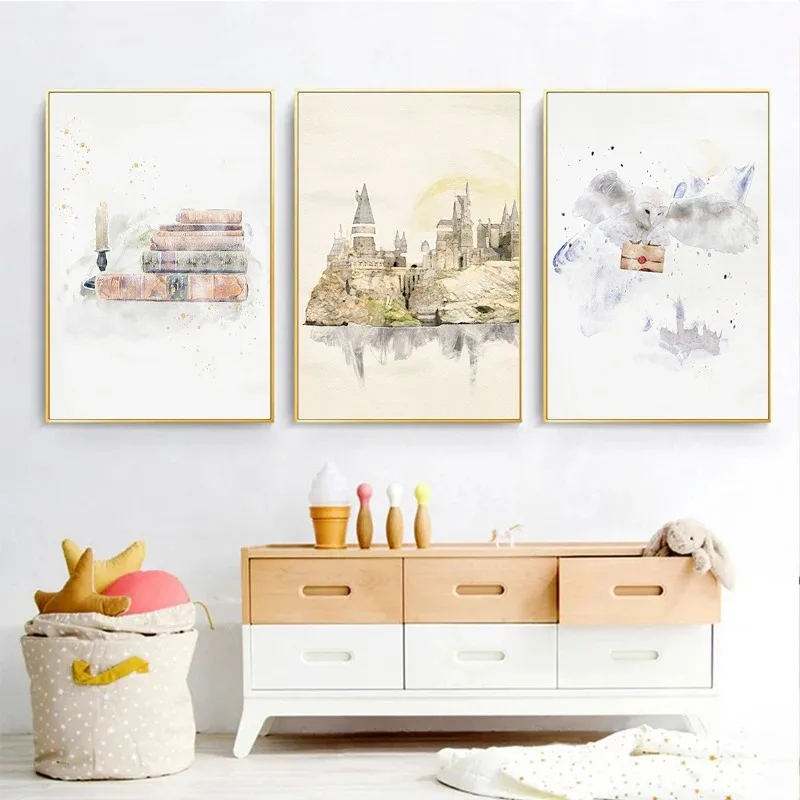 Fantasy Magic Wand Posters Watercolor Wizard Shop Canvas Painting Quidditch Ollivanders Shop Prints Diagon Alley Wall Pictures