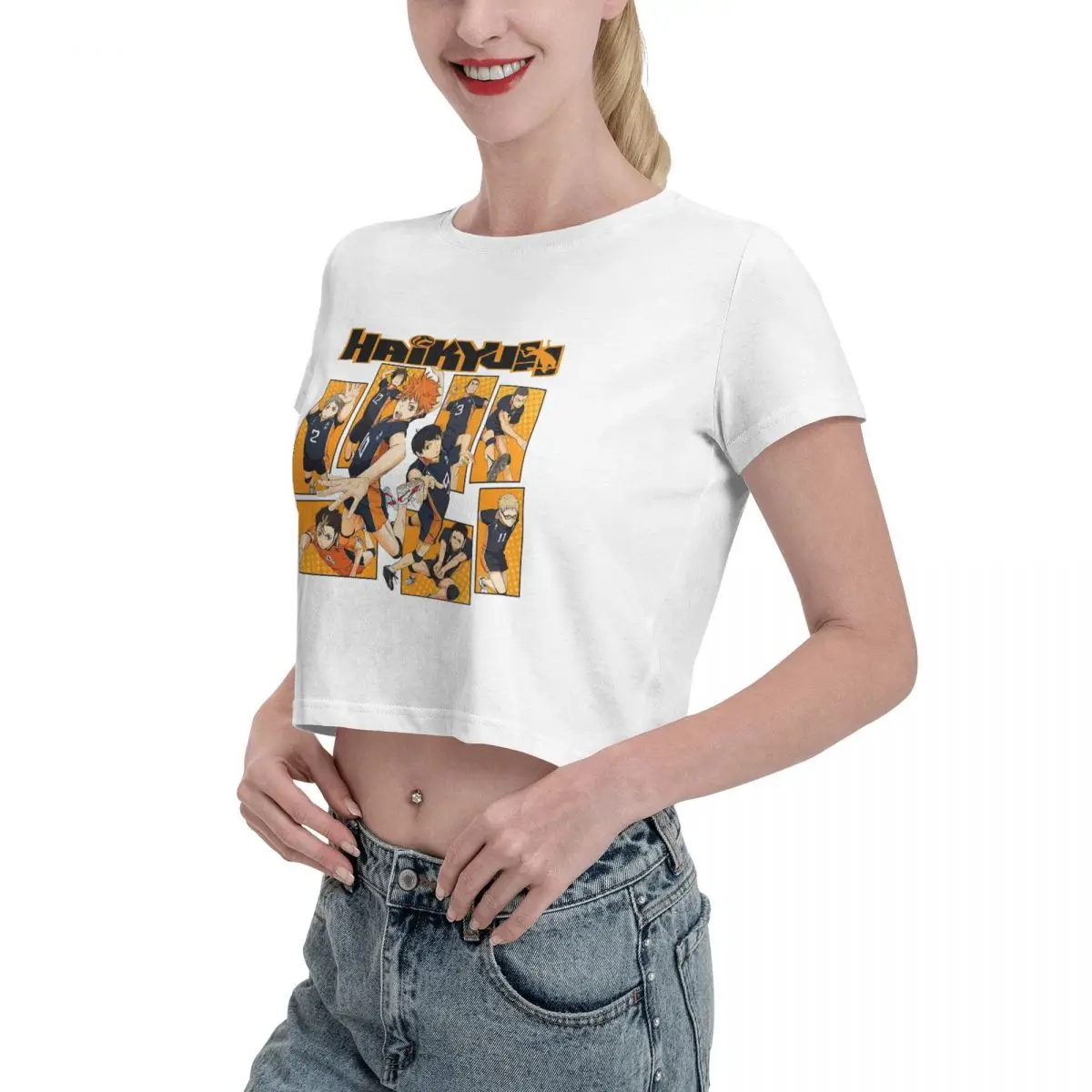 Haikyuu Volleyball Kuroo Tetsurou Kozume Kenma Anime Tshirt Cartoon Graphic Tees Female Crop Top,Leak navel T-shirt