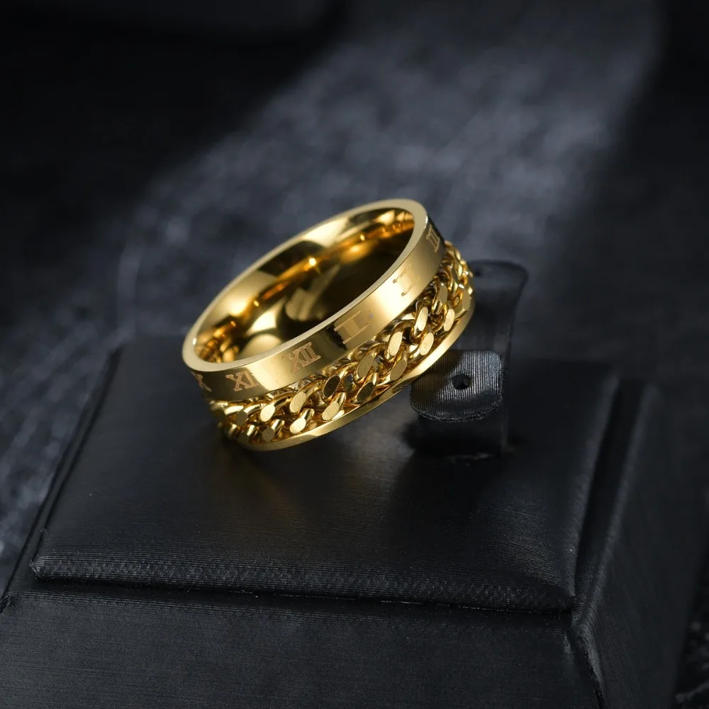 Roman Letter Chain Rings Men Digital Titanium Steel Ring European and American Transfer Rotating Roman Chain Personality Ring image 2