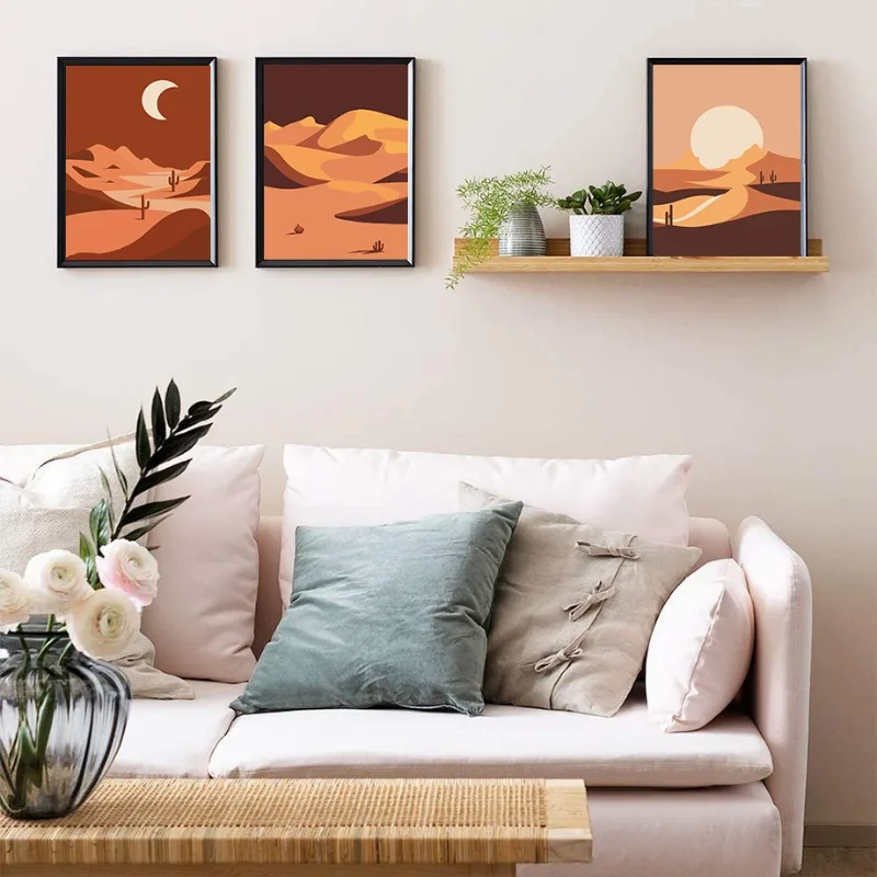 Boho Desert Landscape Minimalist Abstract Moon Mountain Sunset Posters Prints Canvas Painting Wall Picture for Room Home Decor