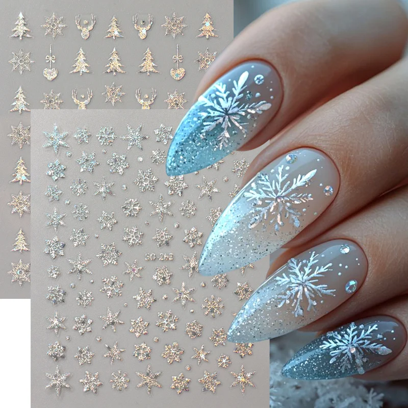 

2pc Holographic Christmas Nail Art Stickers Iridescent Laser Snowflake Deer Tree Winter Slider Decals New Year Manicure Supplies