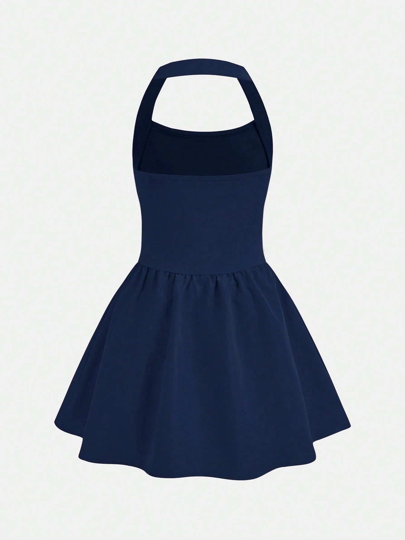 

Navy Blue Halter Neck Sleeveless A-Line Flare Dress For Women Casual Elegant