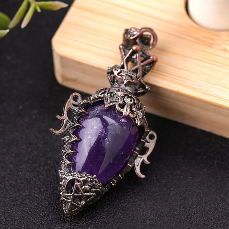 Colgante de cuarzos piedras preciosas naturales Vintage para collar de péndulo, amatista de gran tamaño, cuarzo transparente Ojo de Tigre lapizlazuli dijes de obsidiana, colgantes grandes para collares para hombre x351