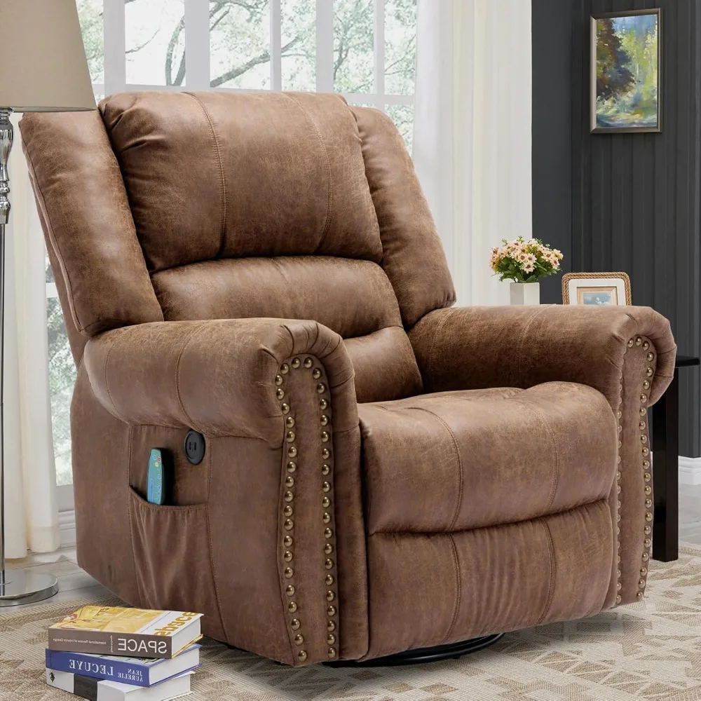 

Massage Swivel Rocker Recliner Chair with Heat & Vibration, 360° Swivel Manual Glider Rocking Reclining Chair with Remote Contr