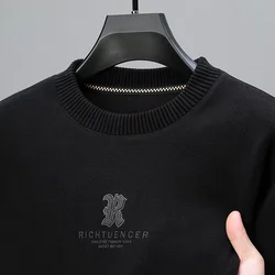 High quality men's round neck sweater autumn winter warmth fashionable printed Korean style design boutique top casual pullover