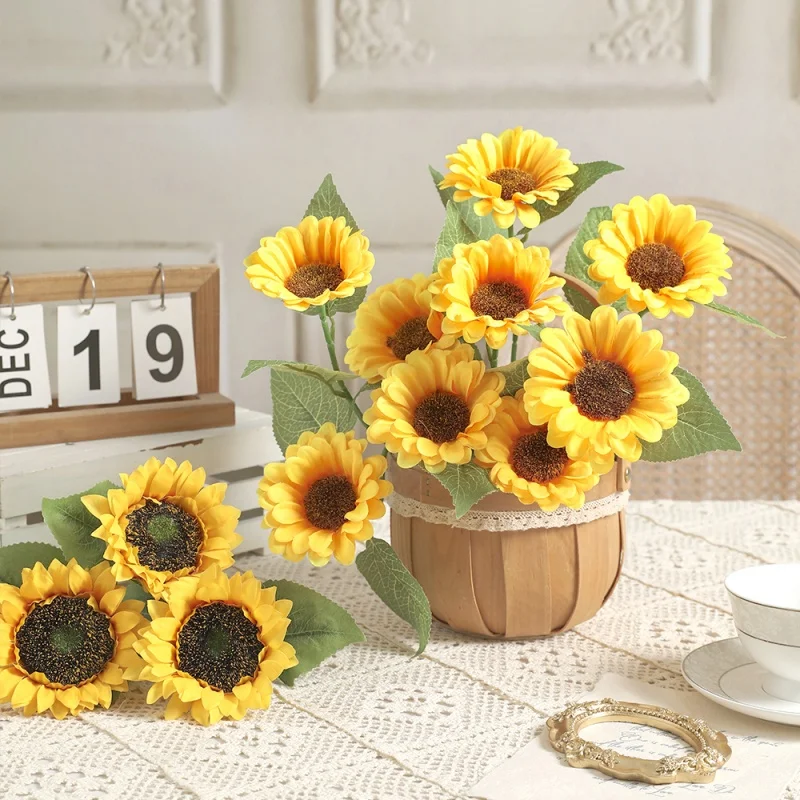 45 cm künstliche Sonnenblumen-Sonnenblumen aus künstlicher Seide, Sonnenblumen für Heimdekoration, Braut- und Hochzeitsstrauß, Blumenarrangement – Detail 5