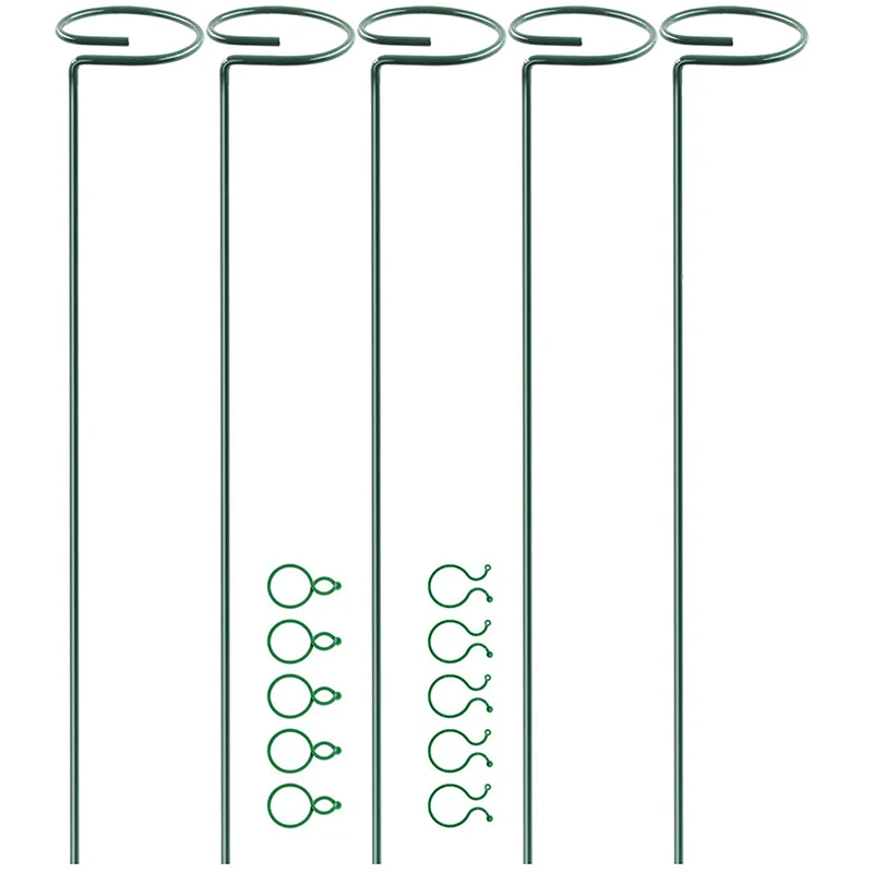 5 Packs Of 18 Inch Garden Single Stem Support Pile Plant Cage Support Rings, Containing 10 Rings, 45 Cm Long