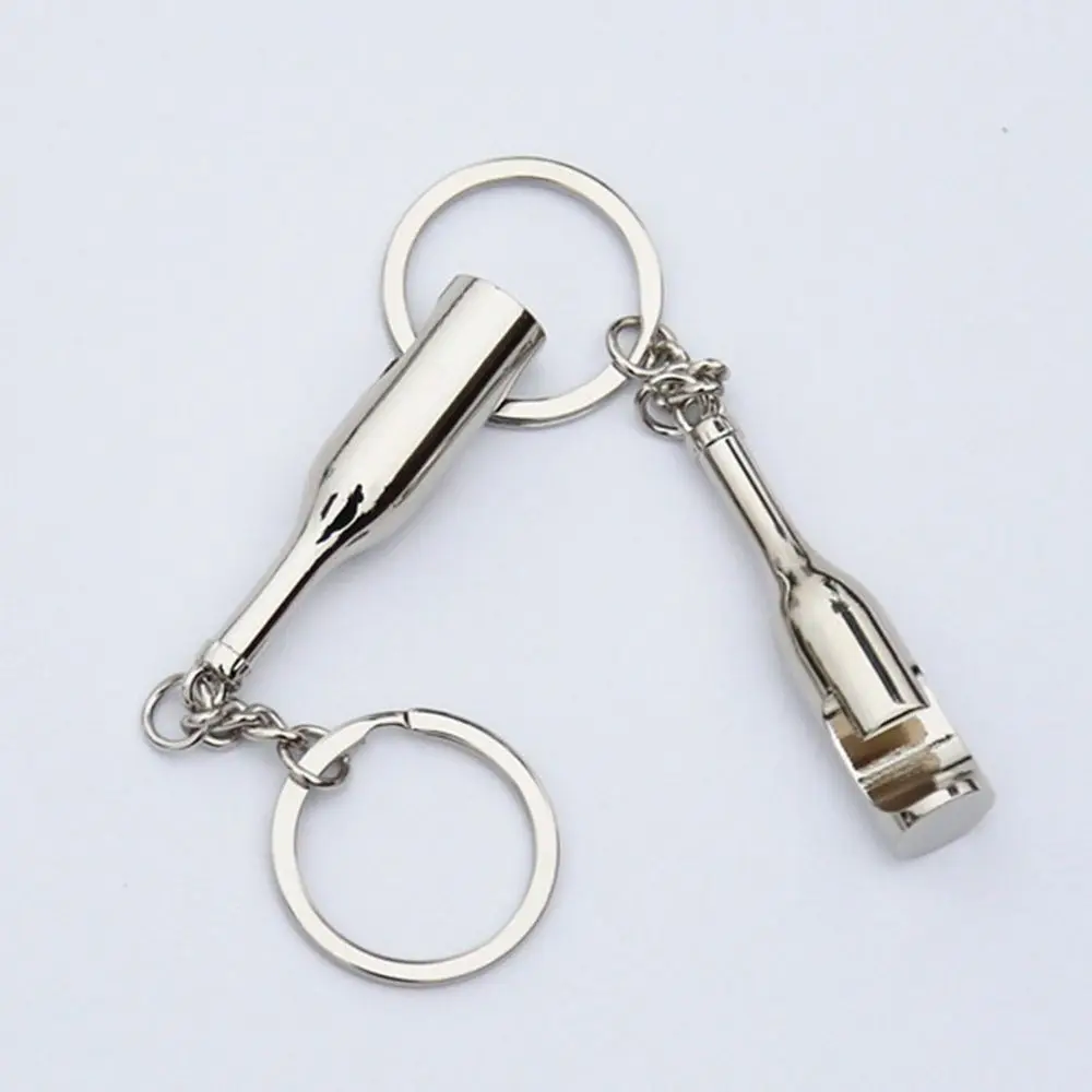 Wine Bottle Shaped Bottle Opener Key Chain Zinc Alloy Silver Color Key Ring Beer Opener