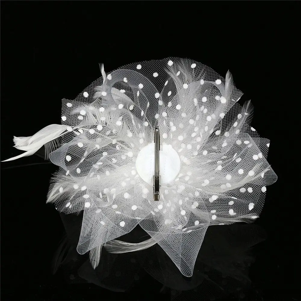 Elegante Cocktail Mesh Flower Wedding Fascinator Hat Feathers Hair Clip Alice Headband Clip Tea Party Headband