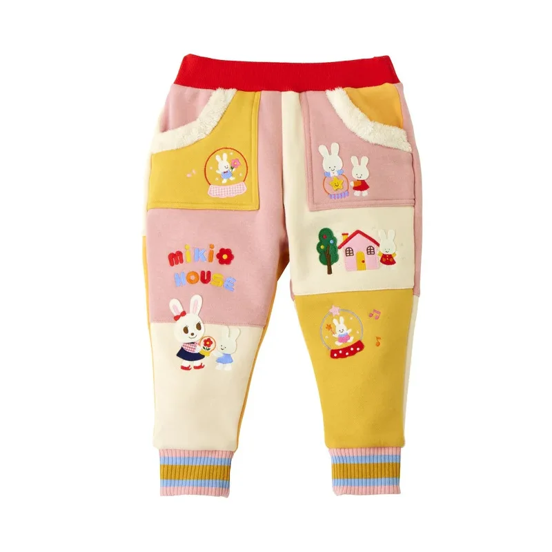 Girls\' Clothes Miki Set Autumn and Winter New Boys Cartoon Cute Bear Rabbit Color Stitching Velvet Sweatshirt and Sweatpants