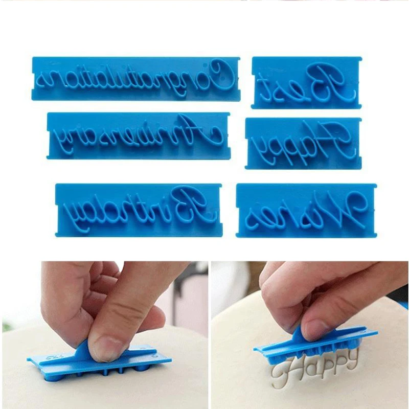 1 Set Cake Baking Molds Alphabet Letter Words Cookie Press Stamp Embosser Cutter Fondant Mould Happy Birthday Cake Decoration