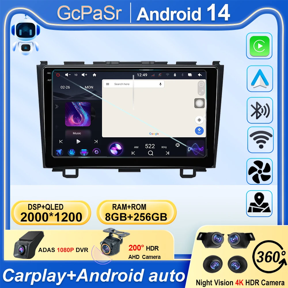 

Car Radio For Honda CR-V 3 RE CRV 2007-2011 Multimedia Video Player 2 Din Navigation GPS DVD 8Core Android 13 Carplay Head Unit