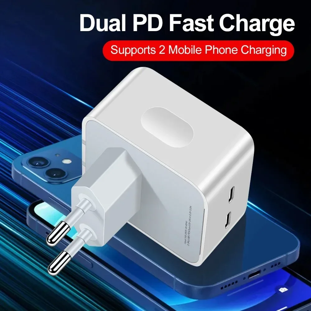 Fast Quick Charging Eu UK 50W Dual Ports PD USB C Power Adapter 20W Wall Charger For IPhone 12 13 14 15 Pro max Samsung htc lg