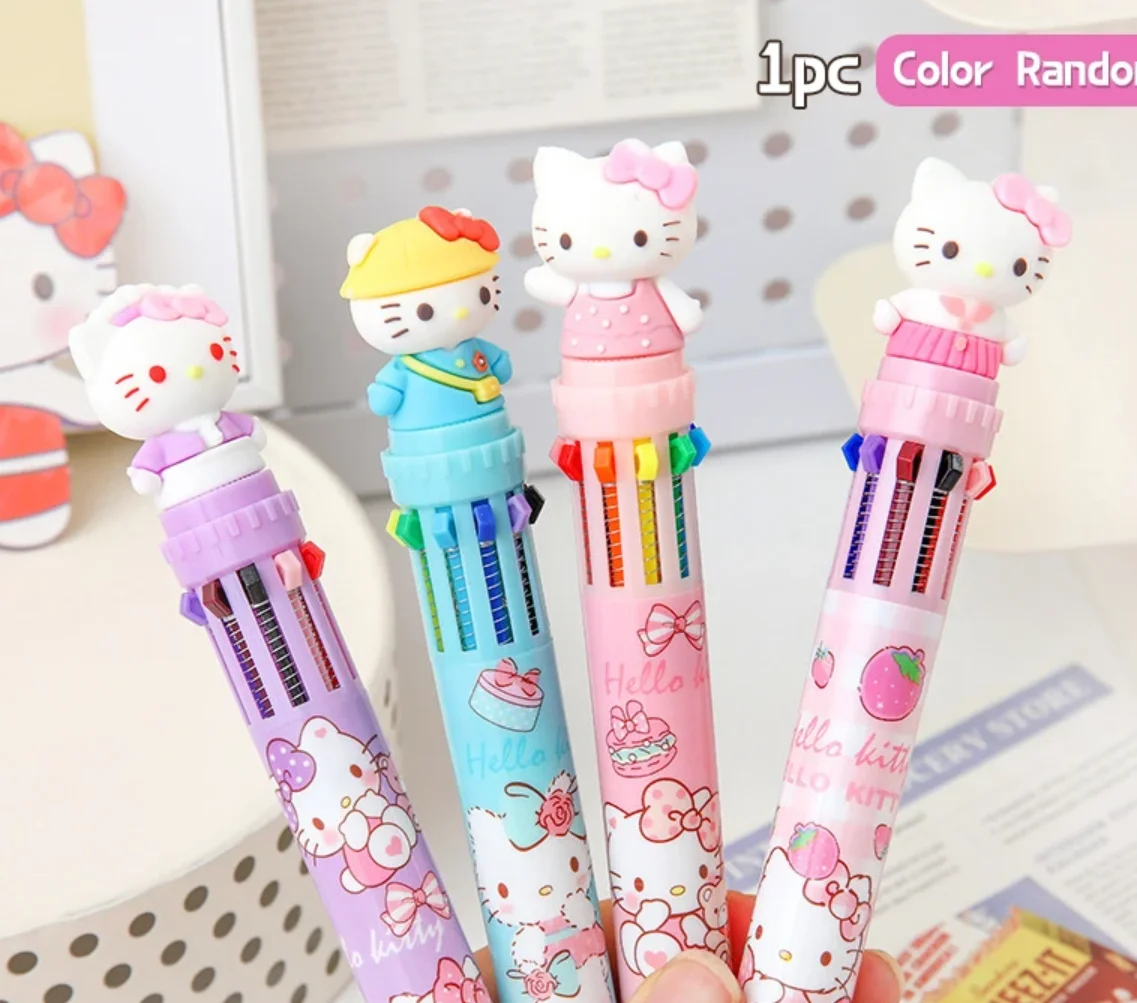 Sanrio-Bolígrafo de Gel de 10 colores para niños, suministros escolares de escritura a presión de dibujos animados, papelería para estudiantes, regalo para niños, 1 piezas