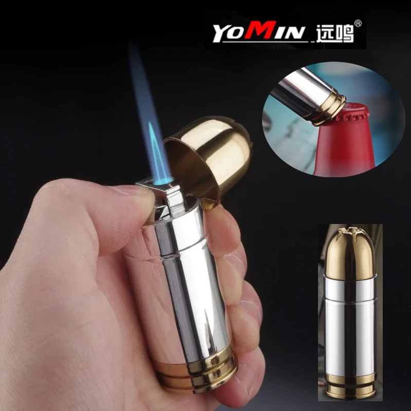 Windproof Mini Bullet Shaped Inflatable Lighter Metal Jet Flame Butane Gas Lighter Barbecue Cigarette Accessories Ignition Tool