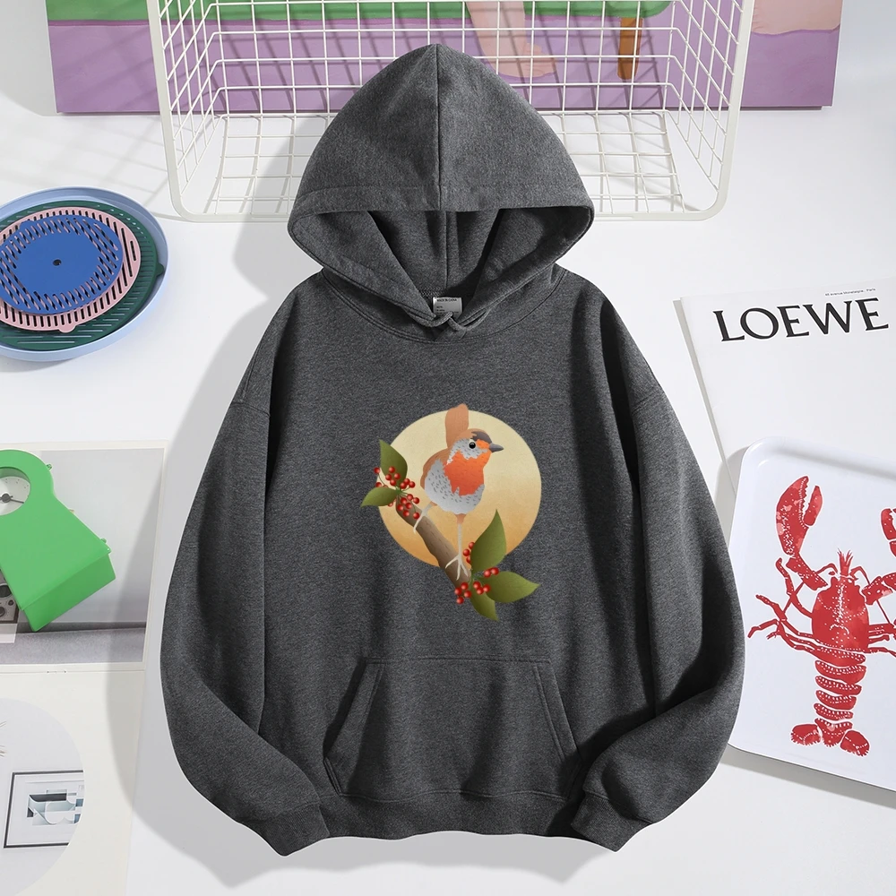 Y2k ใหม่แฟชั่นนุ่มสบาย Hoodie แนวโน้ม Casual สีดํา Hoodie แสดงนกร้องเพลงบนสาขา Motif แฟชั่น Choice