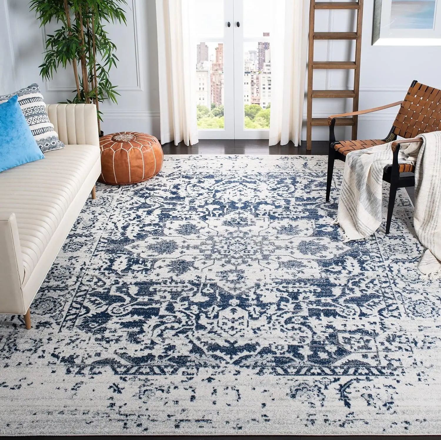 

Madison Collection Area Rug - 6'7" x 9'2",Snowflake Medallion Distressed Design,Ideal for High Traffic Areas in Living Room