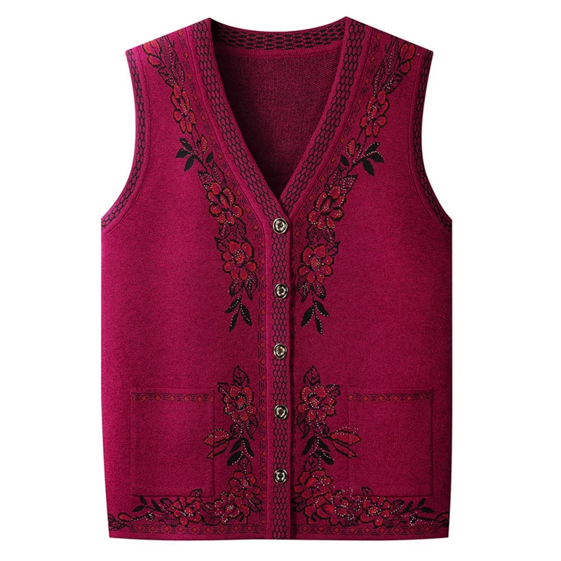 Gilet lavorato a maglia da donna anziana di mezza età di grandi dimensioni primavera autunno maglione senza maniche cappotto madre gilet giacca