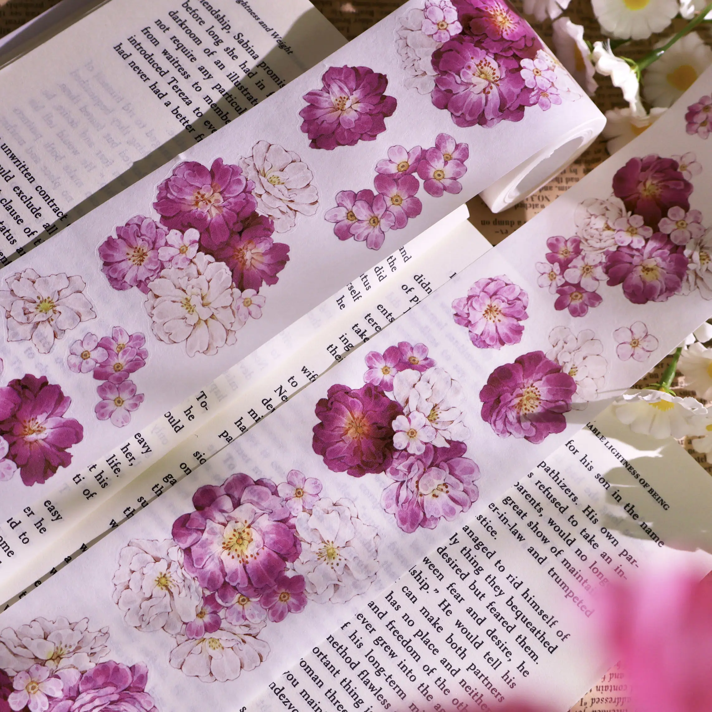 

Винтажная клейкая лента Washi с вырезанными цветами розово-красного цвета для дневников и скрапбукинга