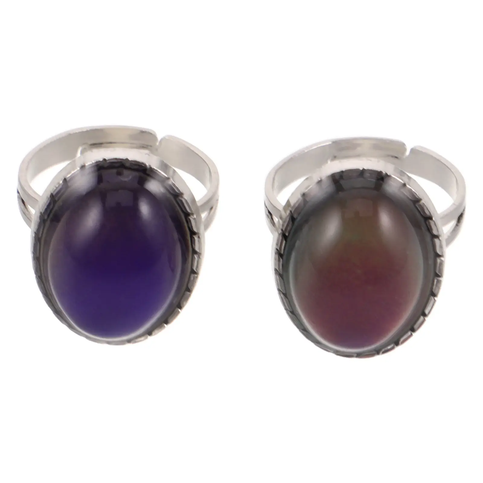 2Pcs Oval Color Changing Mood Ring for Women Vintage Adjustable Stone Ring Trendy Temperature Sensitive Jewelry Special Occasion