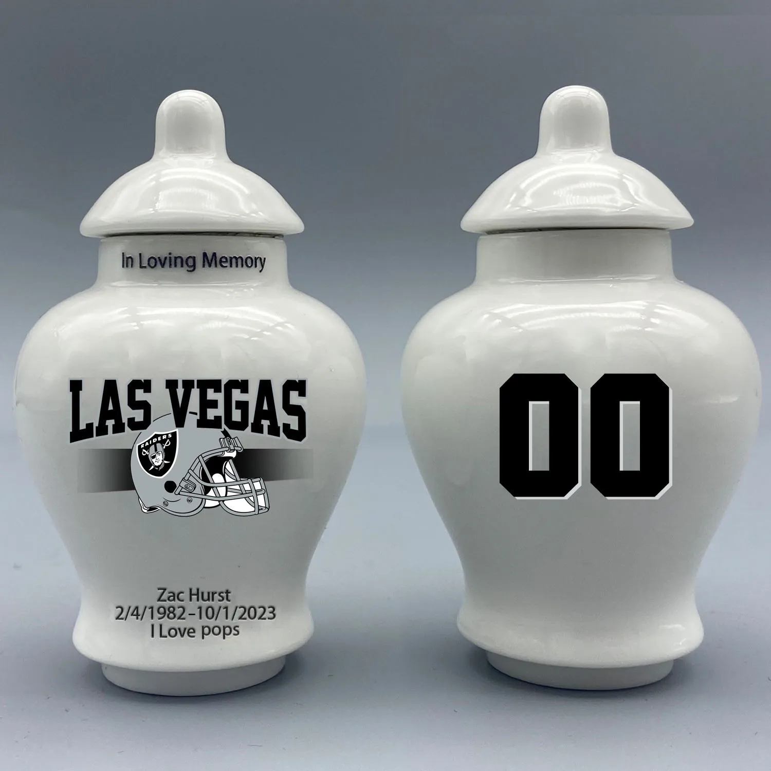 Mini Urn for Las Vegas Raiders-themed Logo Urn.Please send me the customization information - name/date and number on the urn!