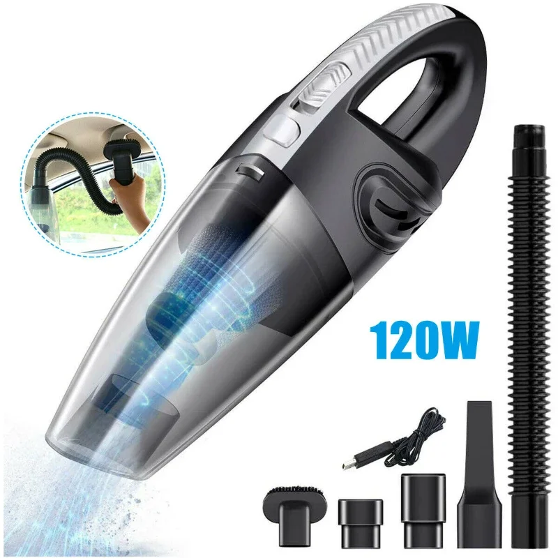 Aspiradora inalámbrica de mano para coche, aspirador de doble propósito para el hogar y el coche, con cable de alimentación para encendedor de cigarrillos, 3M