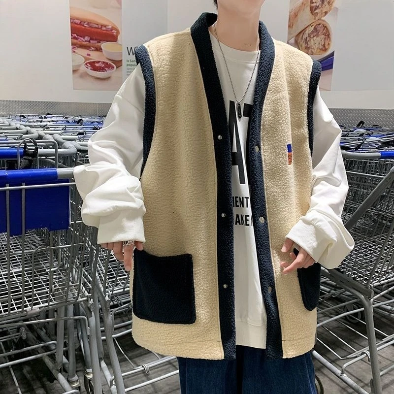 

2025 Autumn Winter Men's Fluffy Lamb Fur Vest Retro Loose Sleeveless Blazer Casual Layering​