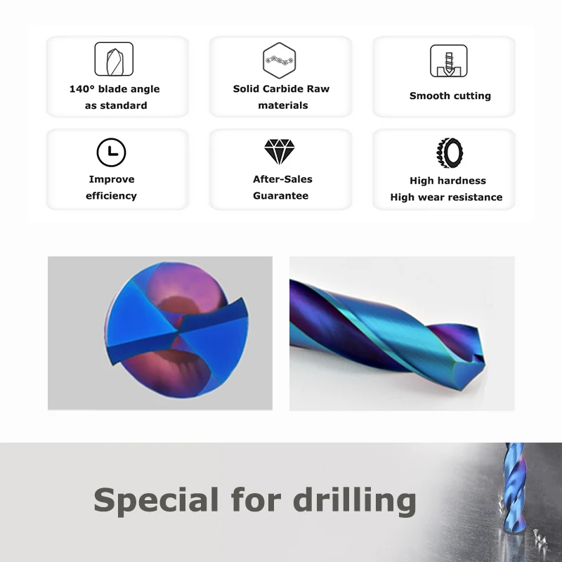 YZH Carbide Twist Drill Total Length 100mm Solid Tungsten Bits HRC65 CNC Straight Handle Drilling Hole For Metal Iron Steel