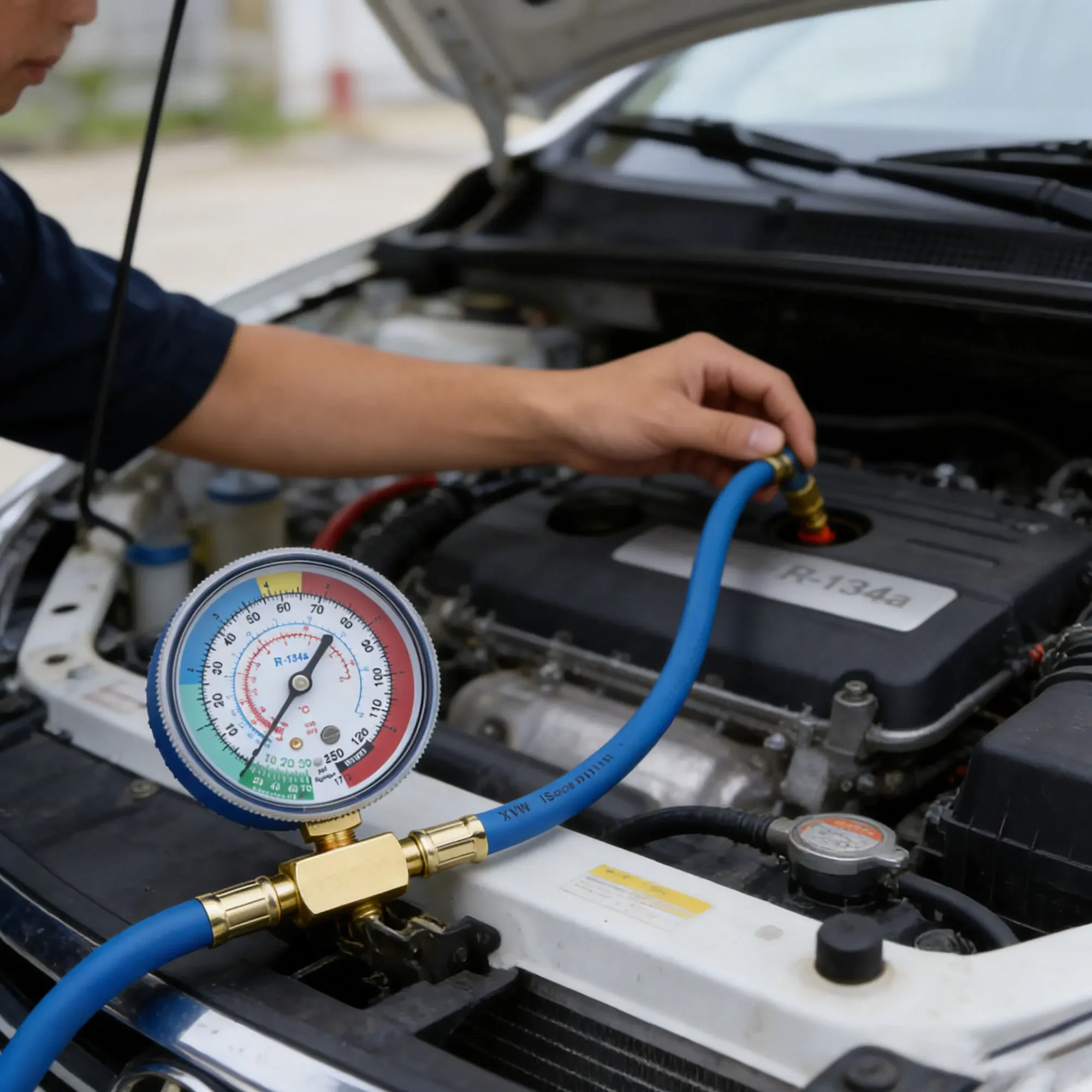 R134A Nachfüll-Messleitung mit Manometer, Kältemittel-Fülladapter, Klimaanlagen-Zubehör für Autos – Detail 4