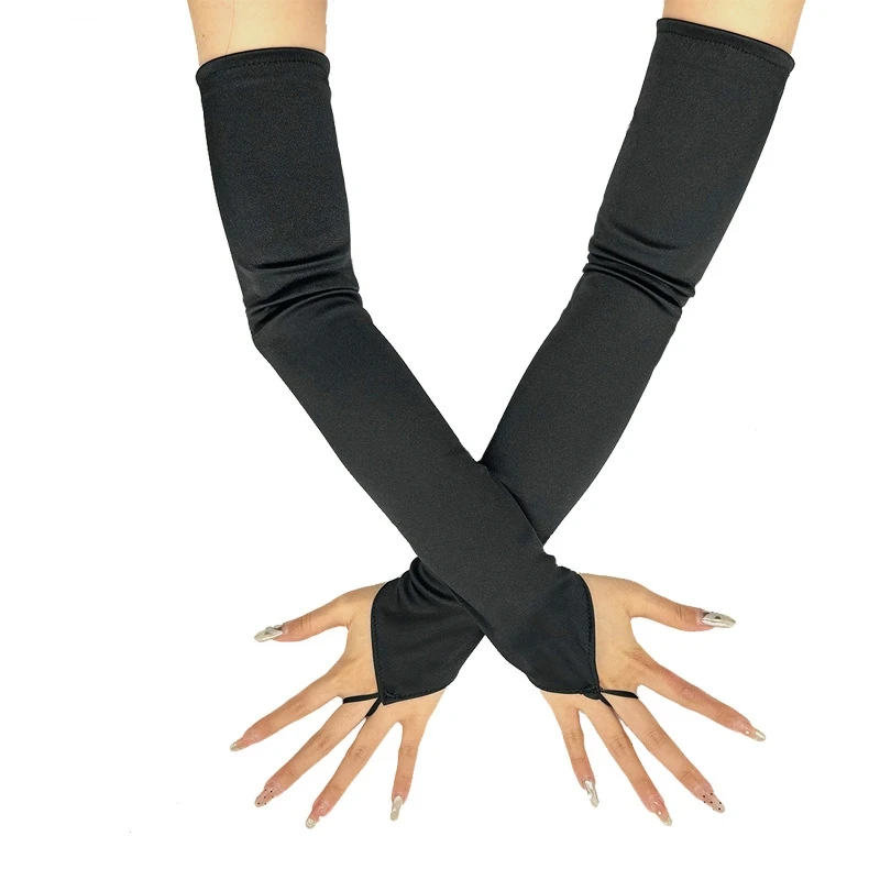 خمر 1920s أصابع الساتان قفازات الحفلات فستان عروس عشاء زي الاكسسوارات تمتد أوبرا الأسود المرأة قفازات طويلة #1