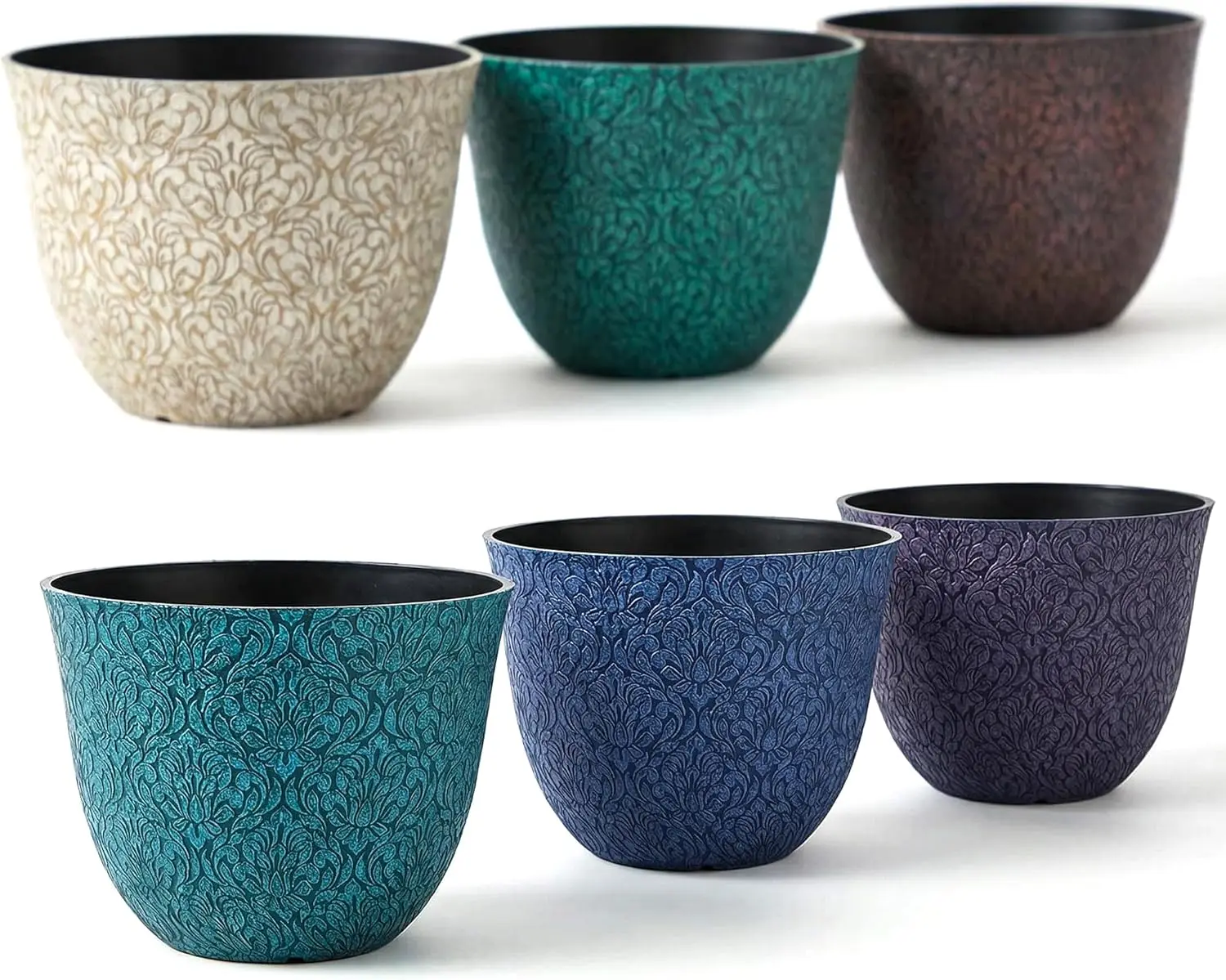 

Garden Plastic Round 8" Plant Pots for Indoor Plants - Set of 6 Multicolor Small Flower Pots W/Drainage Hole and Rubber Plug