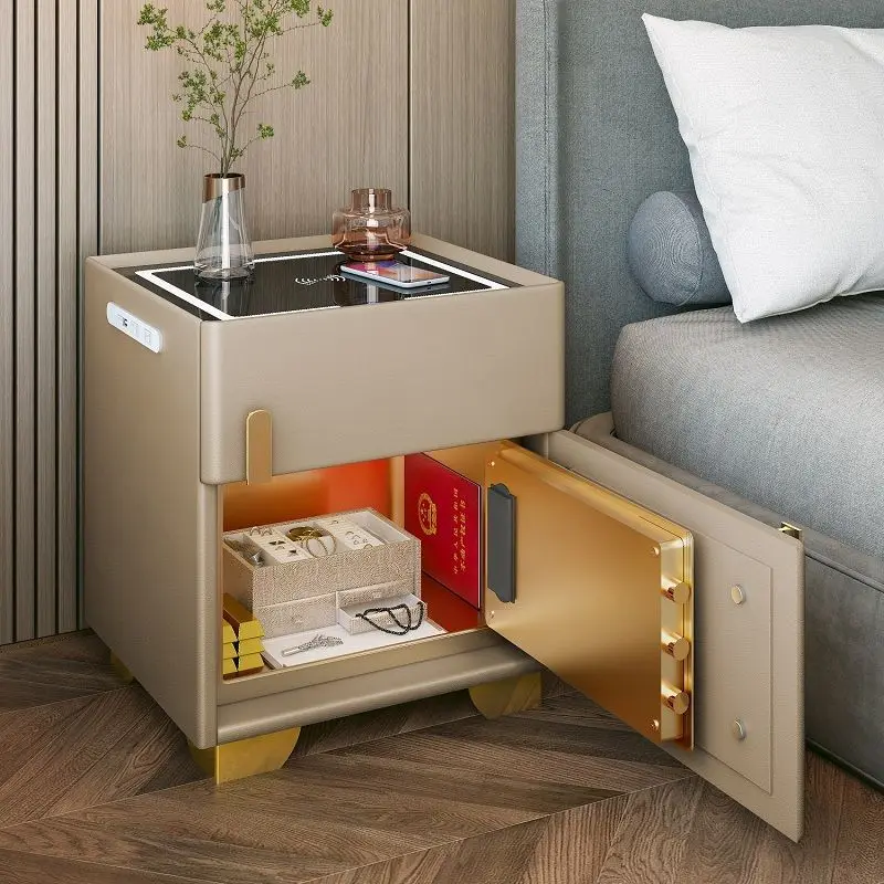

Bedroom smart bedside table household integrated wireless charging light luxury Bluetooth speaker password lock cabinet