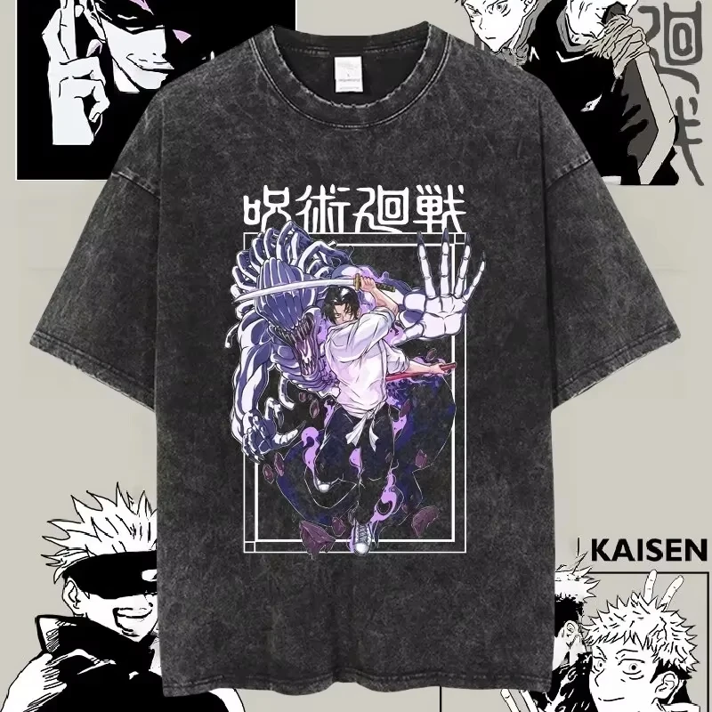 

Модная футболка JJK в стиле аниме 2026 года – Официальная винтажная футболка с эффектом потертости, короткий рукав, для любителей аниме и ретро-стиля