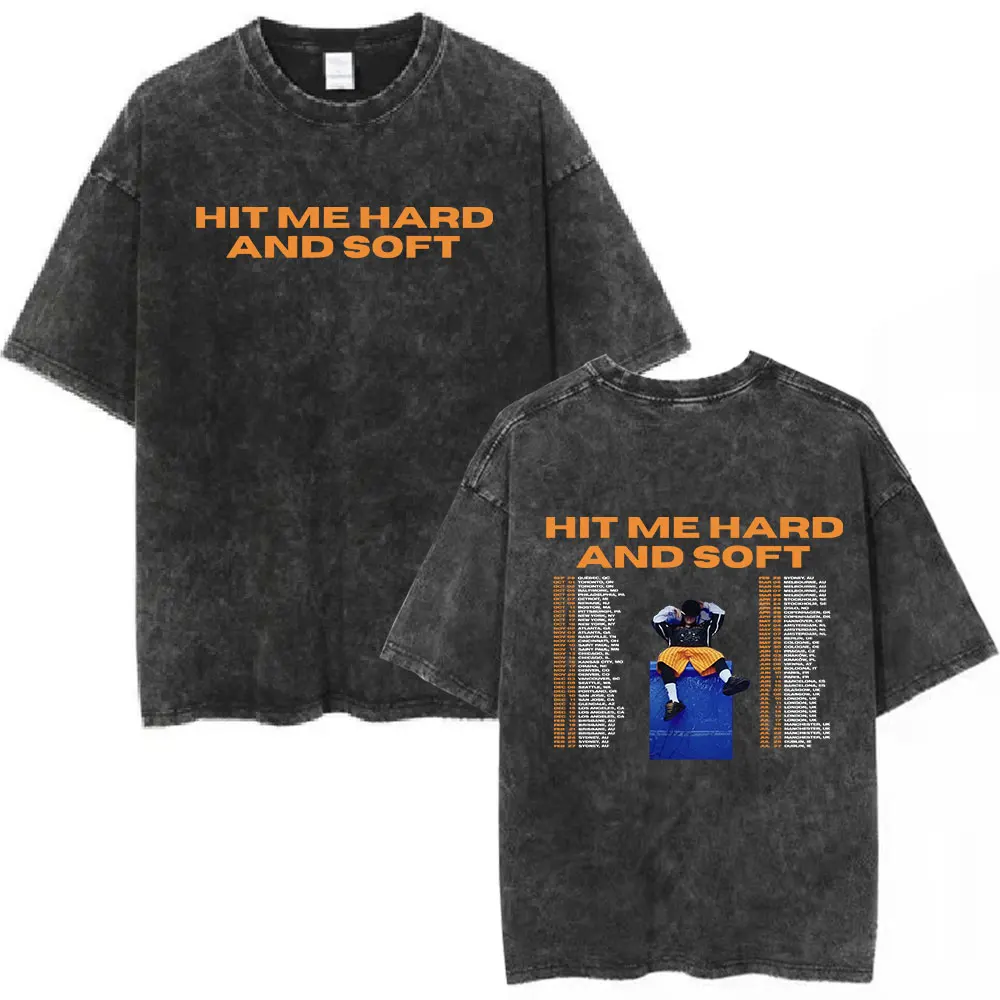 Hit Me Hard and Soft 2024 Tour Vintage Washed T Shirt Unisex Fashion Harajuku T-shirts Cotton Casual Loose Short Sleeve T Shirts