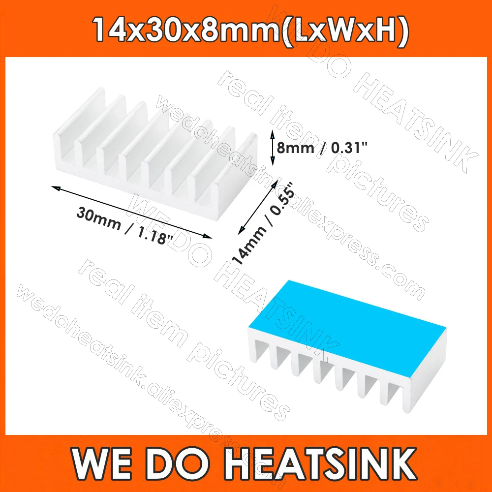 14x30x8mm Silver Aluminum Heatsinks with Thermal Tapes for Cooling DIP GPU IC Chips VRAM VGA RAM