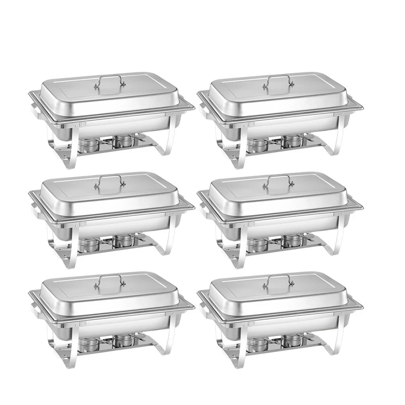 Estufa de comedor multifuncional, Chafer de acero inoxidable con sartenes de tamaño completo, juego de Buffet para Catering, servidor calentador de alimentos, 2 uds./4 uds./6 uds.