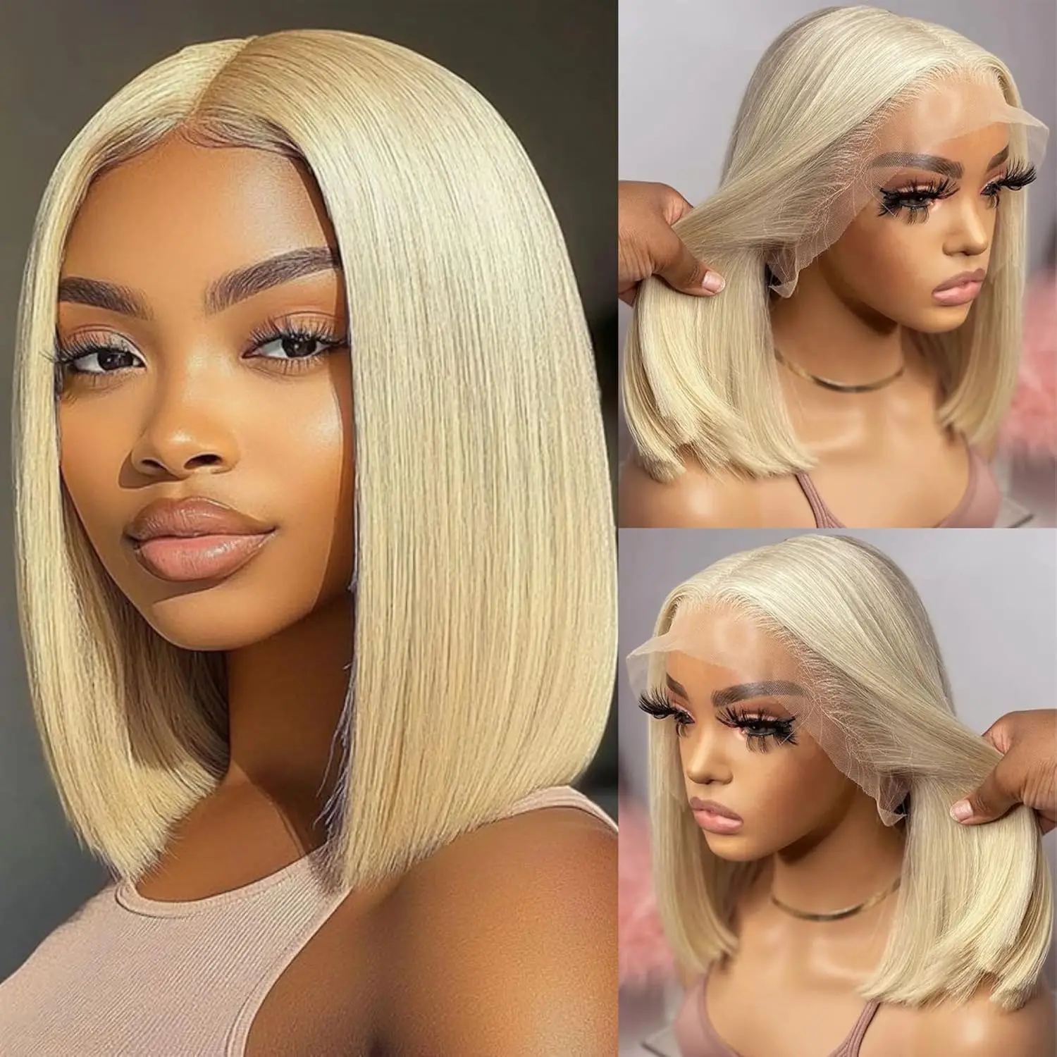 

Blonde Wig 100% Human Hair Wigs 613 Lace Front Wigs Human Hair 13X4 Lace Front Bob Wig Pre Plucked 180 Density 613 Lace Frontal