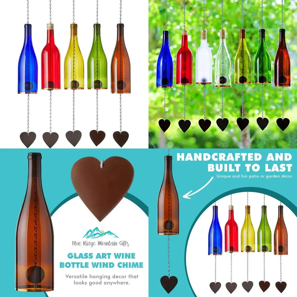 

Handcrafted Outdoor & Indoor Wine Glass Bottle Wind Chimes - Decorative Hanging Suncatcher for Garden or Home
