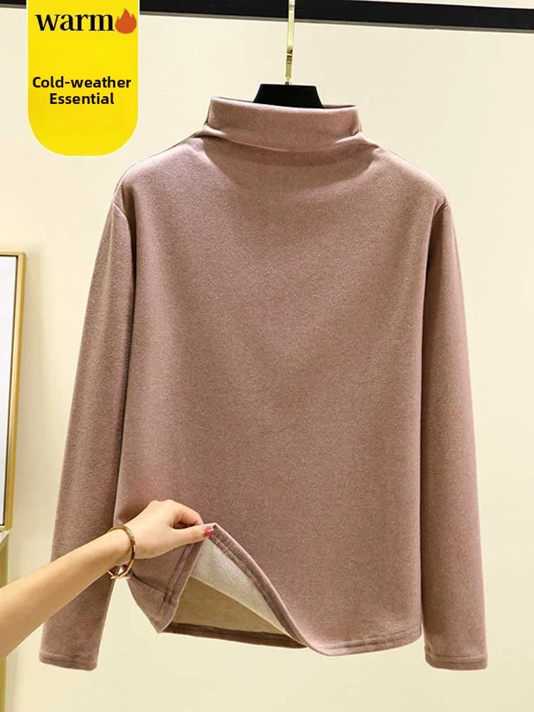 

Double-Sided High-Neck Thermal Shirt plus Size Fleece-Lined Warm Inner Wear Pure Color Thick Autumn Underwear for Women