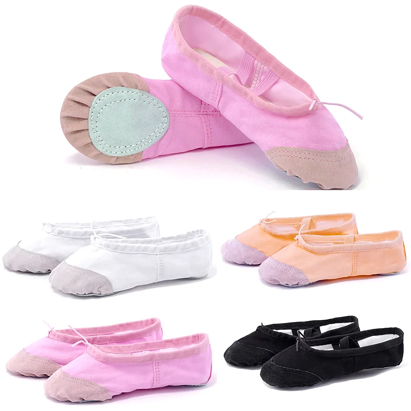 Dance Leather Toe Canvas Shoes for Girls Ballet Slippers Split Sole Gymnastics Skate Yoga Dancing Daily Practice Kids Ballerina